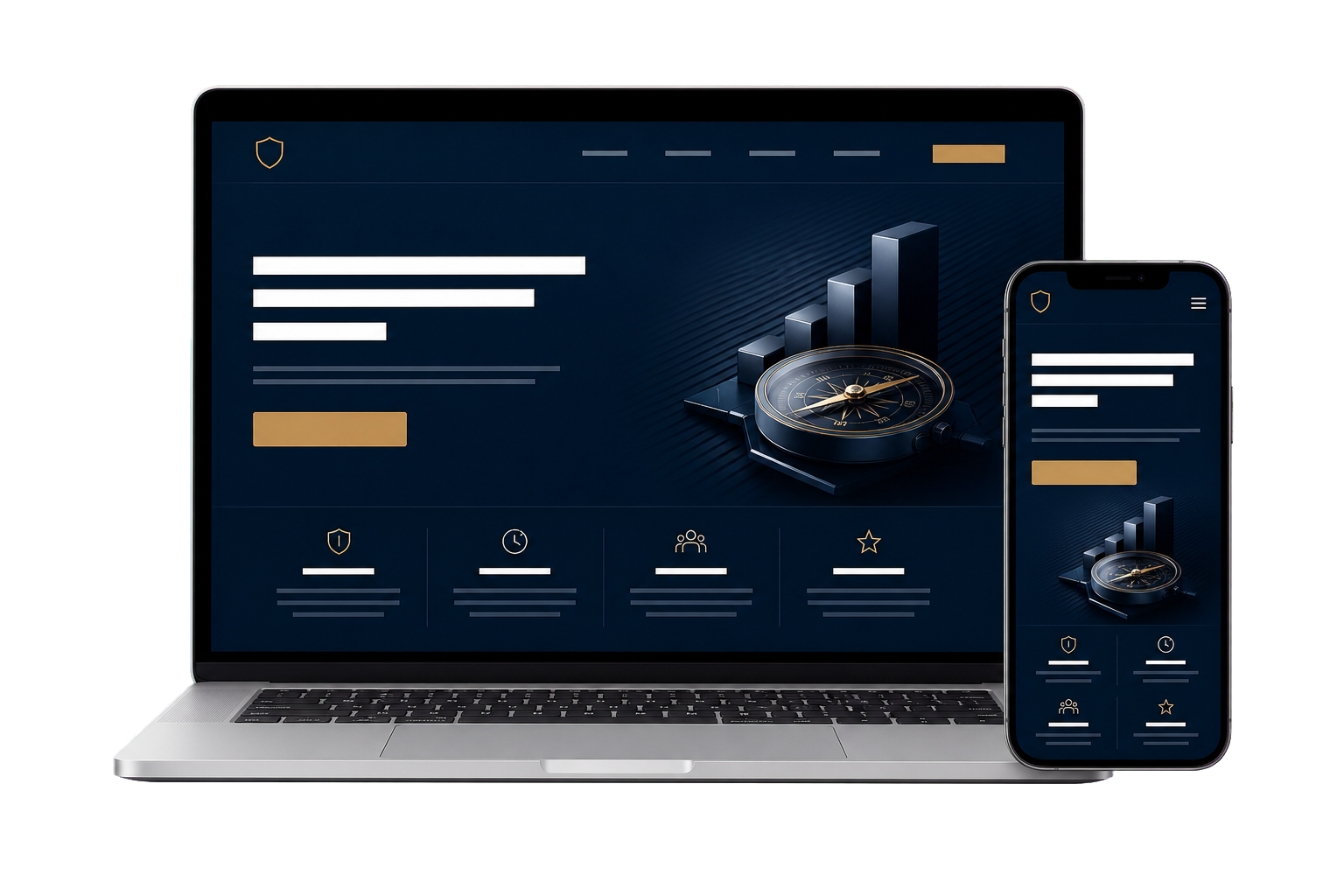 Landing page de campanha apresentada em notebook e smartphone