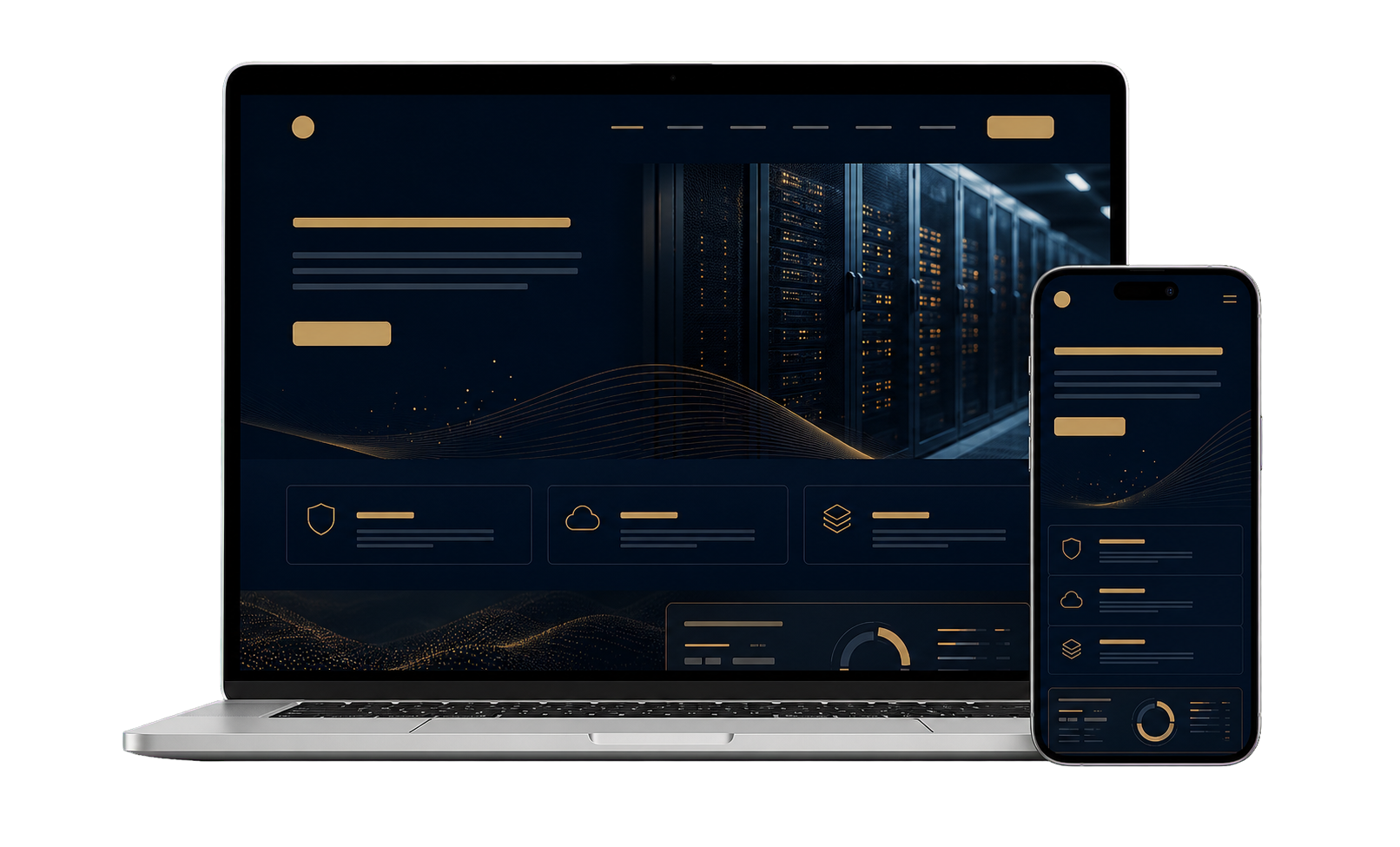 Site profissional responsivo apresentado em notebook e smartphone